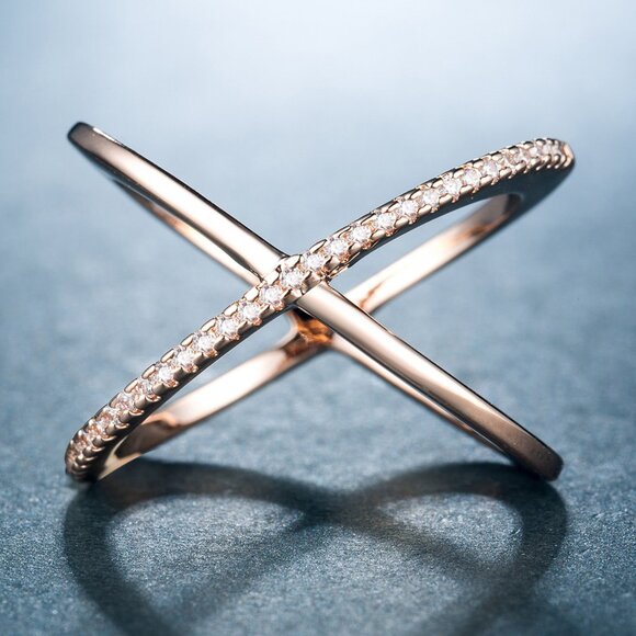 Jewelry - Two Lines Cross X Shape Rose Gold Ring for Women, VIP140